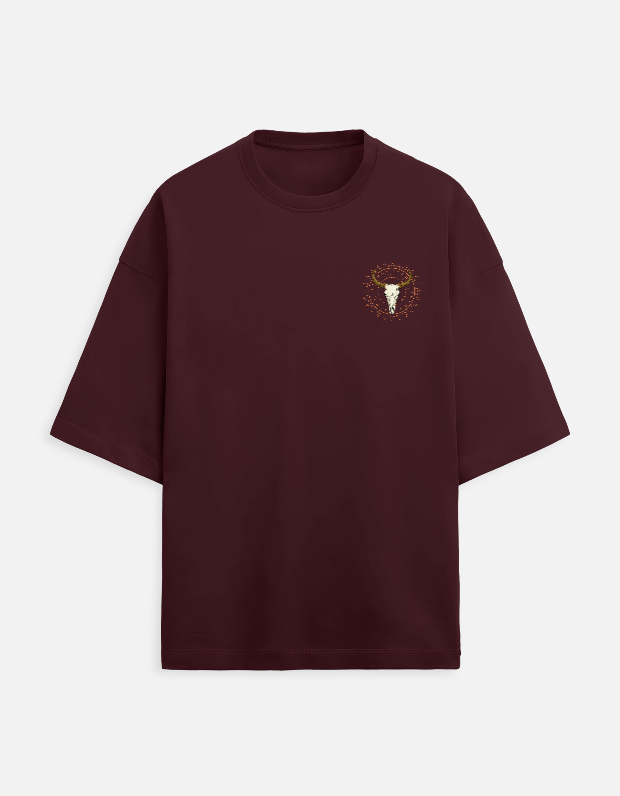 Desert Skull –Maroon Oversized Cotton T-Shirt