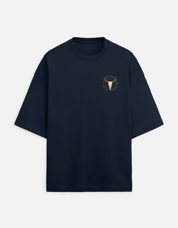 Desert Skull –Navy Blue Oversized Cotton T-Shirt
