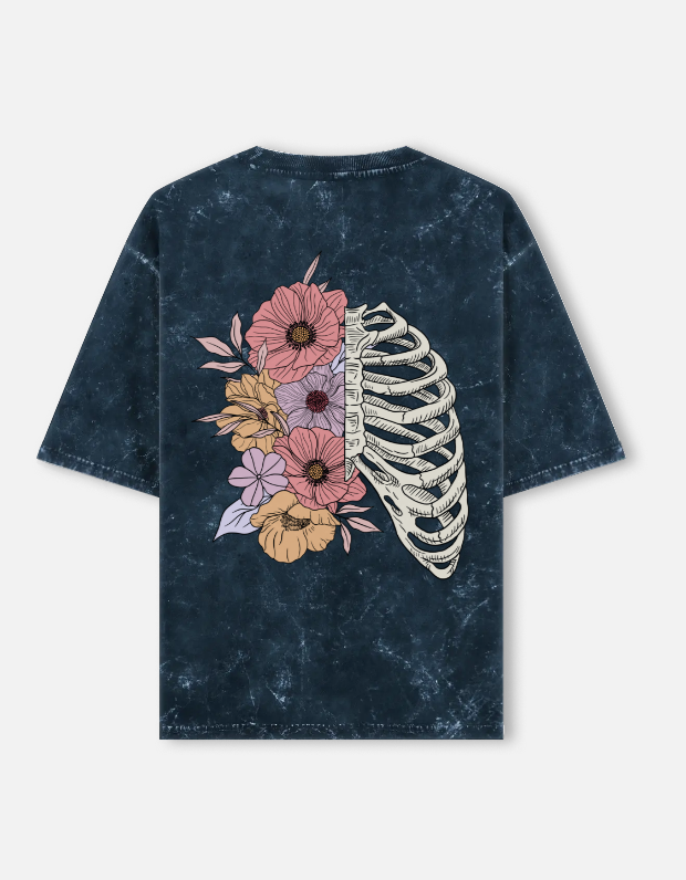 Deadly Flower Acid Wash Navy Blue Tee