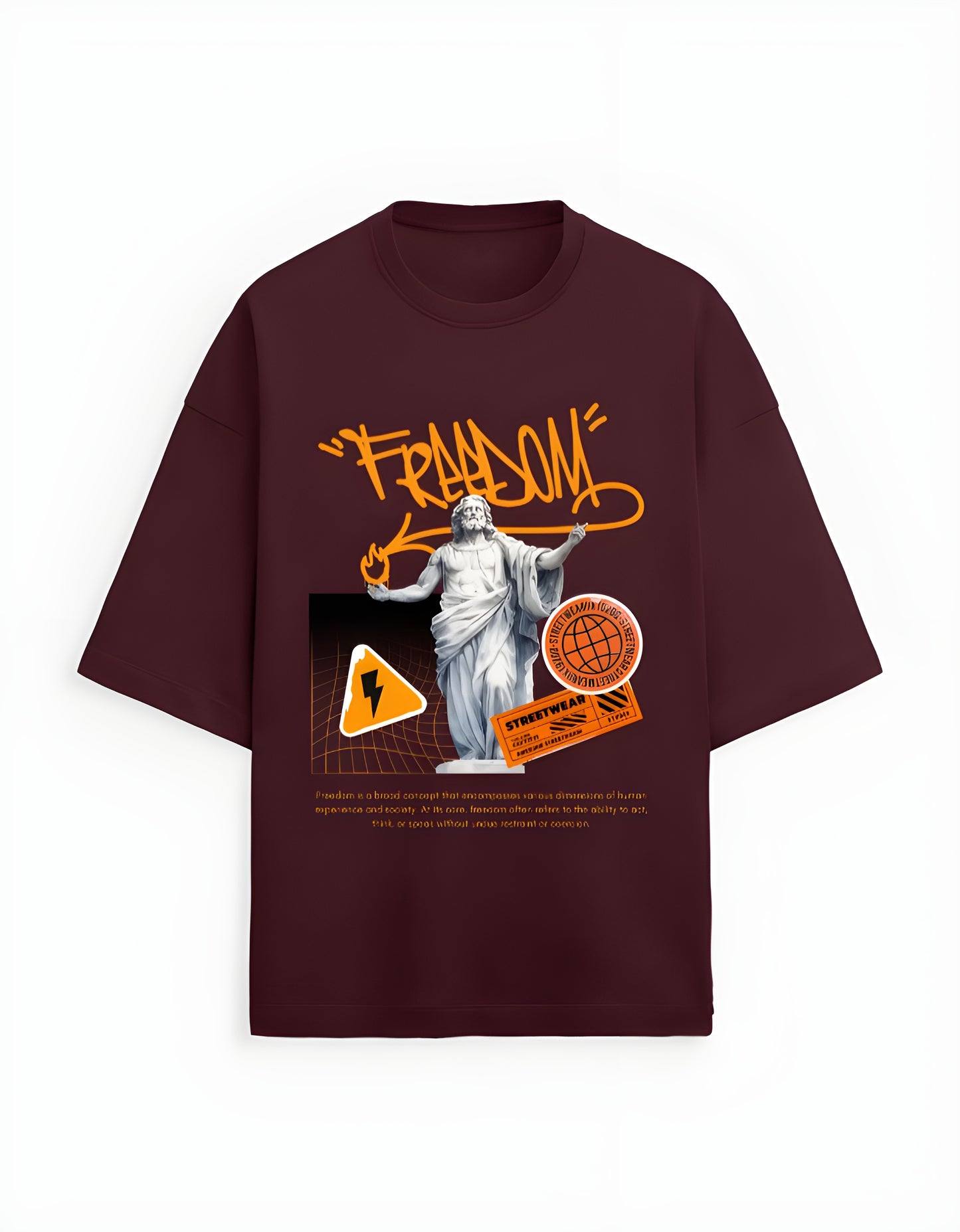 Freedom Graphic Design Maroon Oversized T-Shirt