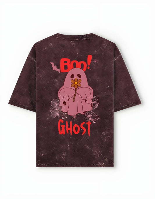 GHOST Oversized Maroon Acid Wash T-Shirt