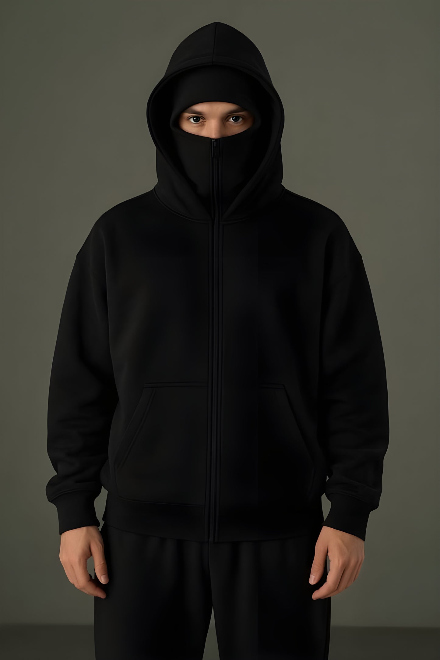Black Balaclava Double Zip Oversized Hoodie