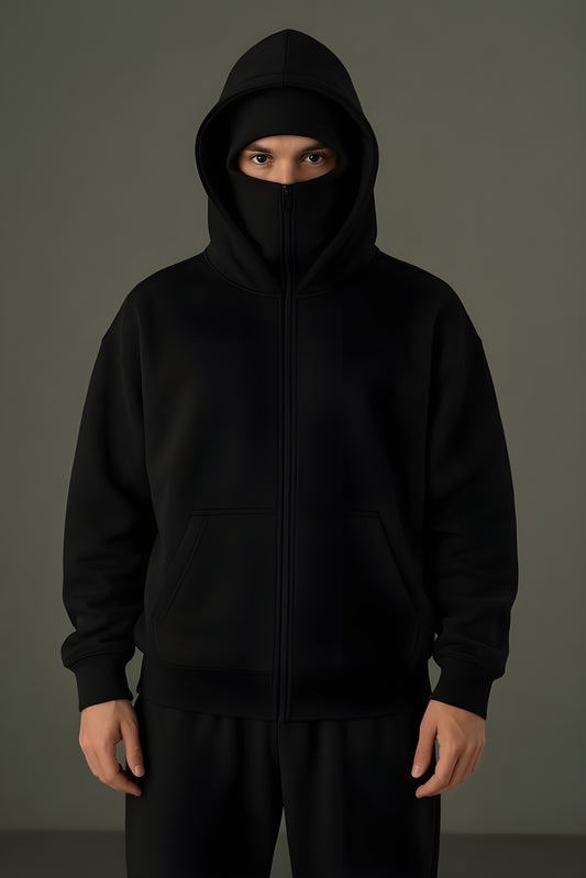 Black Balaclava Double Zip Oversized Hoodie