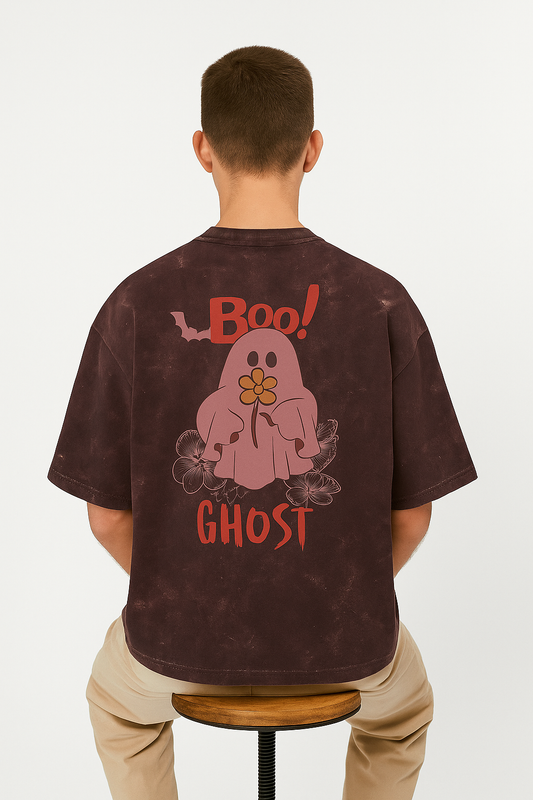 GHOST Oversized Maroon Acid Wash T-Shirt