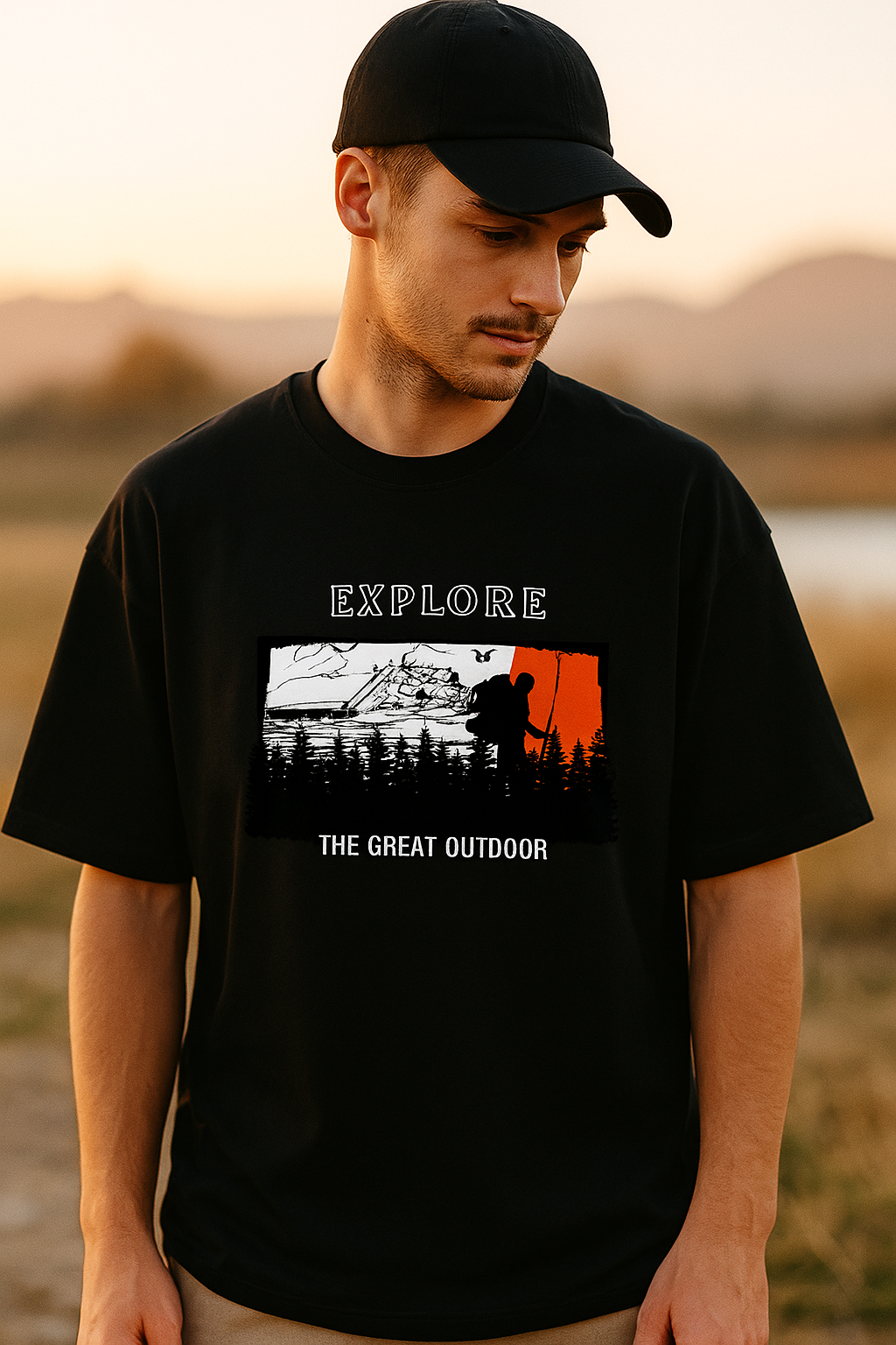 Explorer Graphic Black Oversized T-Shirt