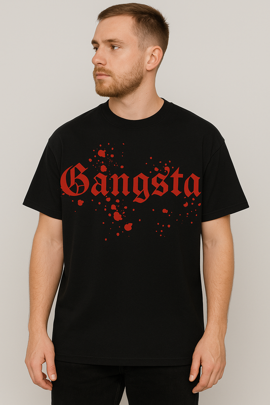 Gangsta Red Graphic Black Oversized T-Shirt