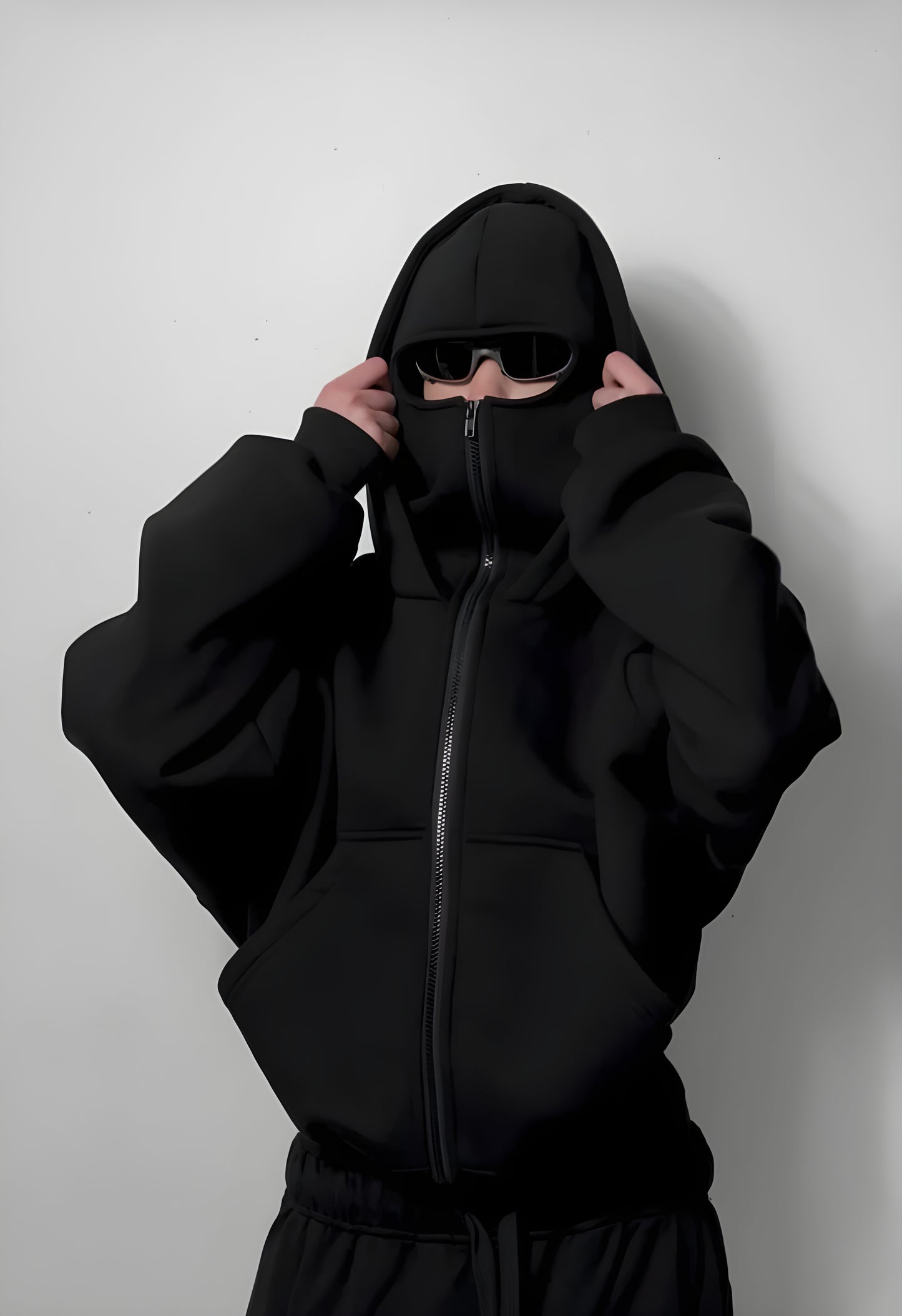 Black Balaclava Double Zip Oversized Hoodie