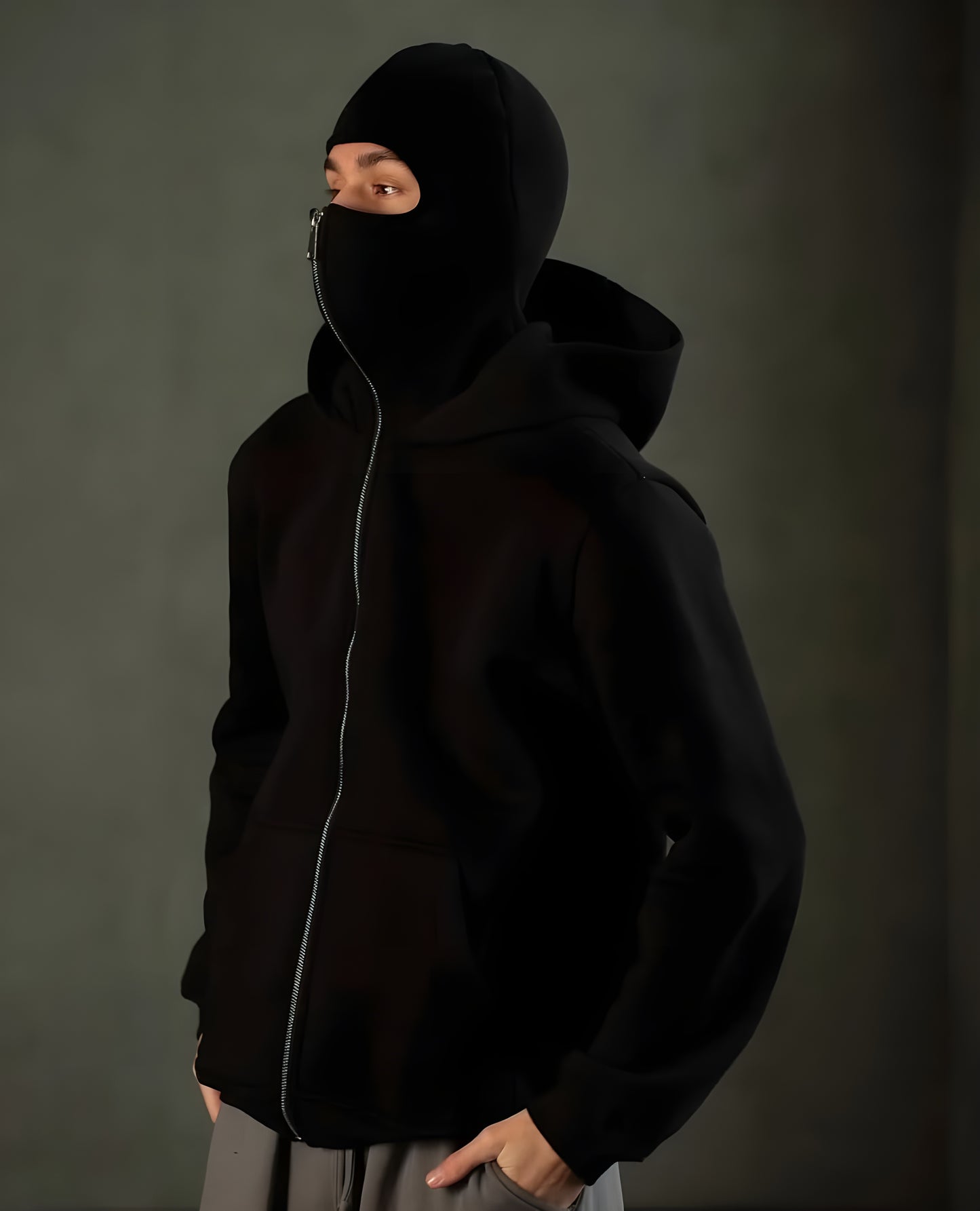 Black Balaclava Double Zip Oversized Hoodie