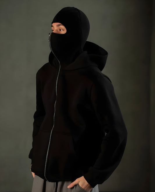 Black Balaclava Double Zip Oversized Hoodie