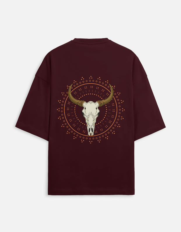 Desert Skull –Maroon Oversized Cotton T-Shirt