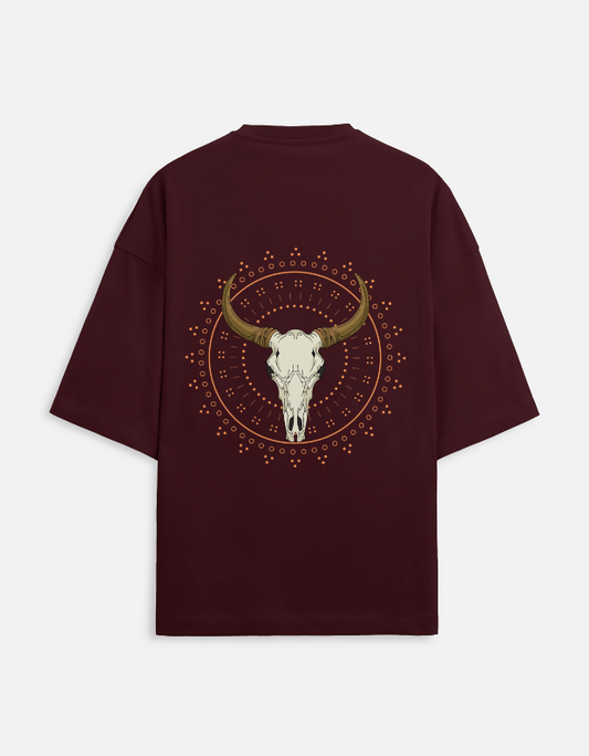 Desert Skull –Maroon Oversized Cotton T-Shirt