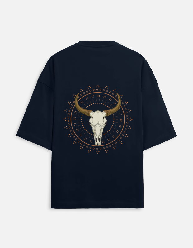Desert Skull –Navy Blue Oversized Cotton T-Shirt
