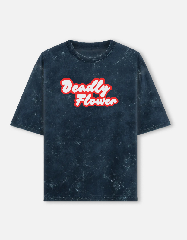Deadly Flower Acid Wash Navy Blue Tee