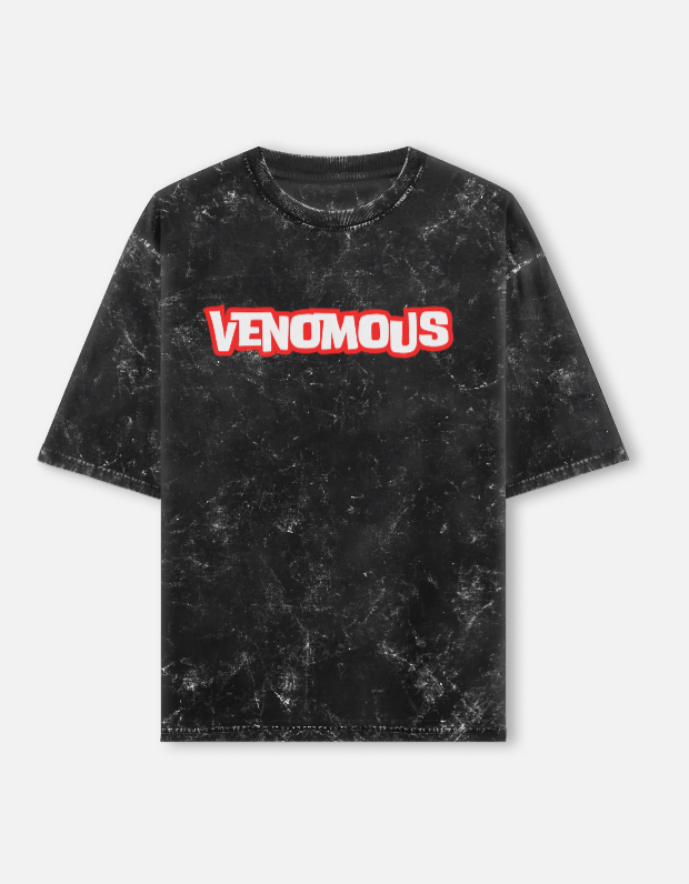 Venomous Oversize Black Acid Wash Tee