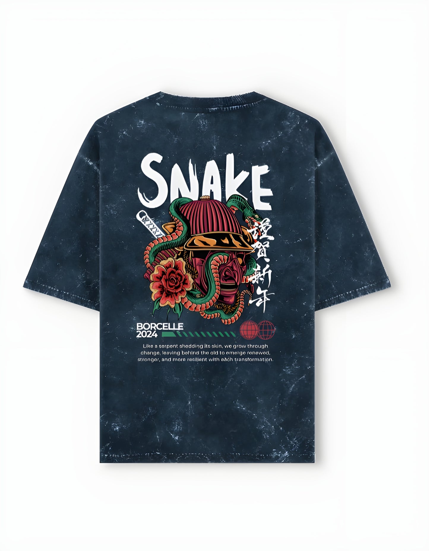 Borcelle 2024 "SNAKE" Oversized Acid Wash T-Shirt – Samurai Serpent Back Print