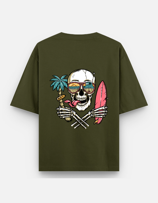 Cool Skull Oversized olive green Cotton Tees