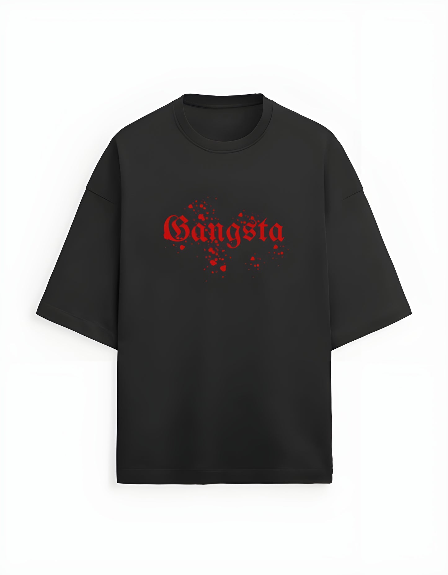 Gangsta Red Graphic Black Oversized T-Shirt