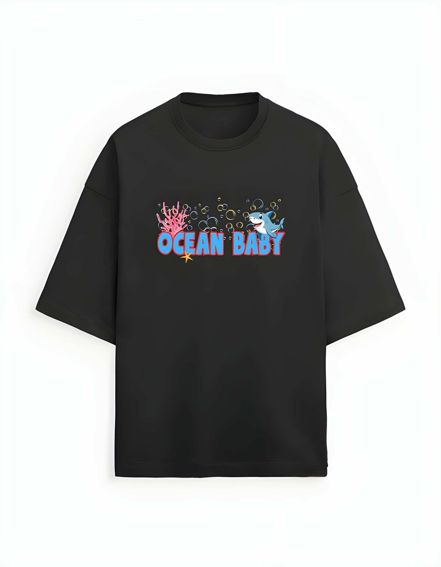 Ocean Baby Graphic Tee Black Oversized Cotton T-Shirt